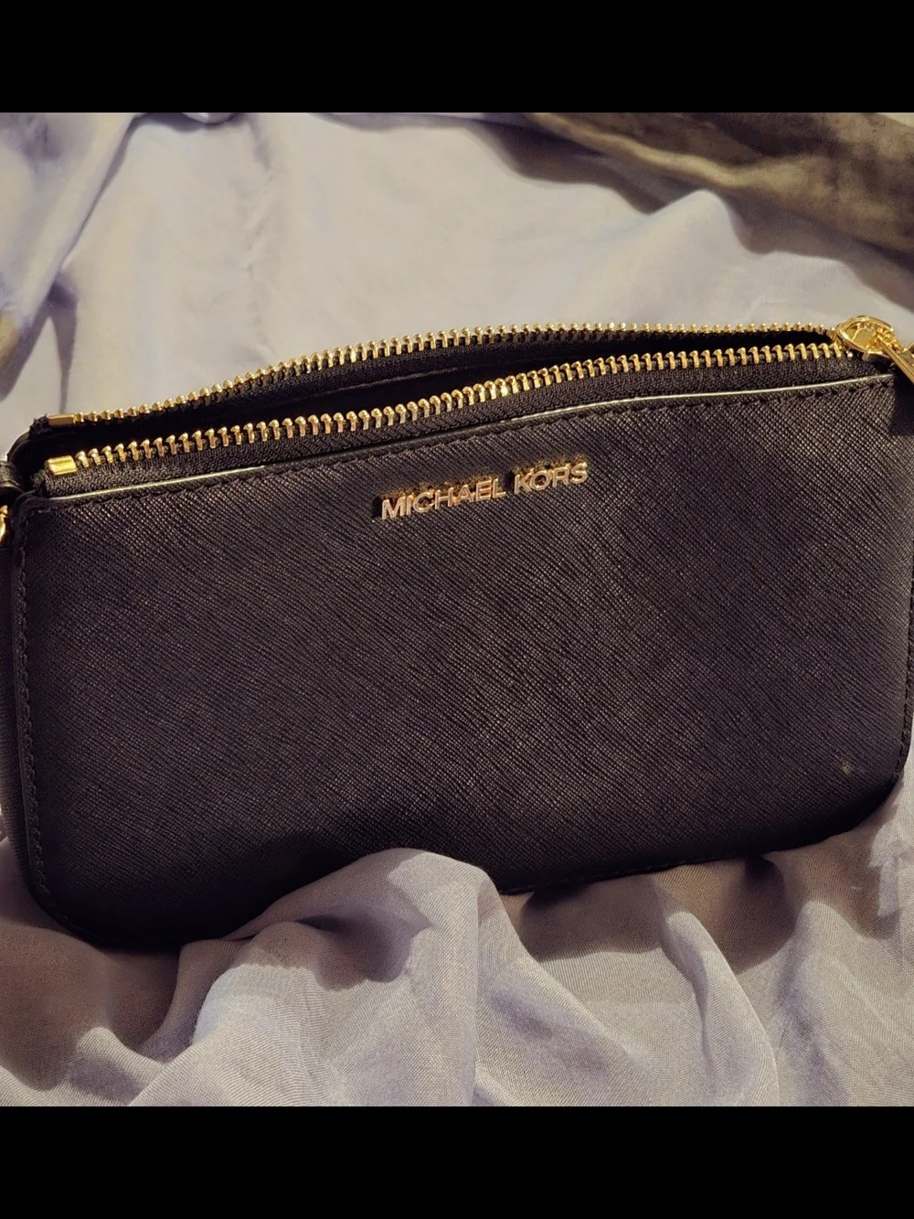 Michael Kors Black Quilted Wristlet with Gold Zip